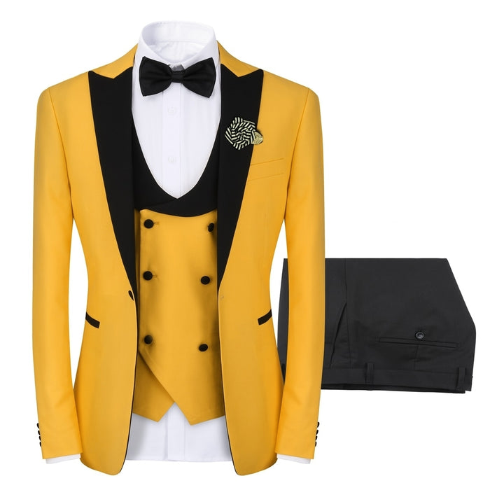 3 Pieces Men Wedding Suit Luxury Single Button Regular Fit Patchwork Party Business Suit Fashion Jacket and Vest and Image 4