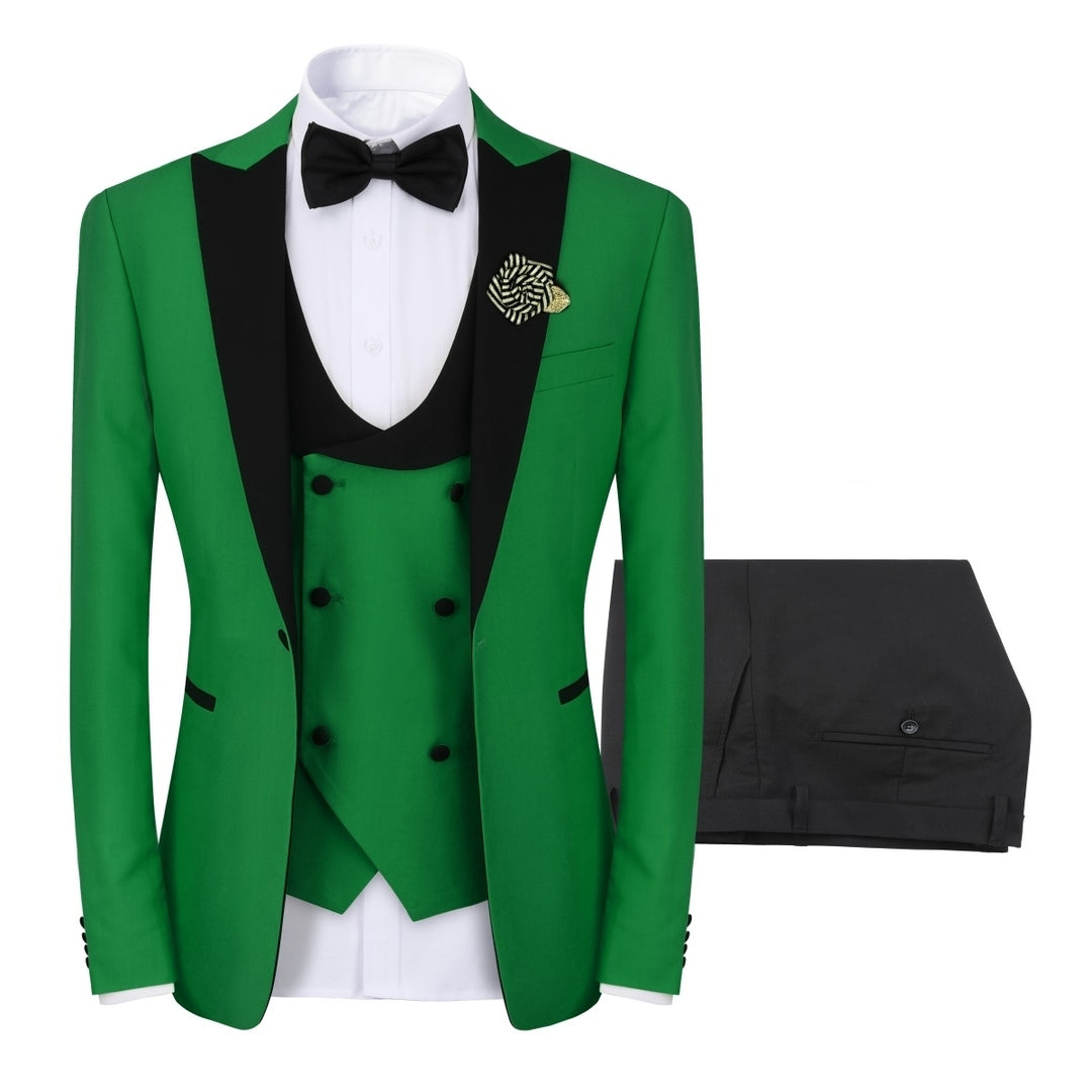 3 Pieces Men Wedding Suit Luxury Single Button Regular Fit Patchwork Party Business Suit Fashion Jacket and Vest and Image 1