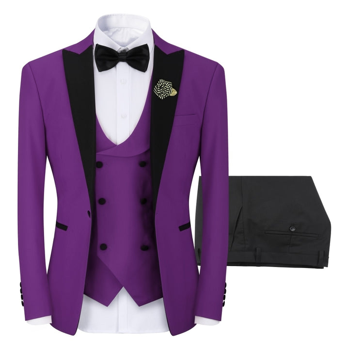 3 Pieces Men Wedding Suit Luxury Single Button Regular Fit Patchwork Party Business Suit Fashion Jacket and Vest and Image 1
