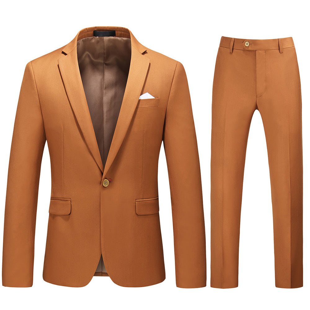 2 Pcs Men Wedding Suit Men Slim Fit Solid Color Business Office Single Button Party Date Suits Luxury Jacket + Pant Image 2