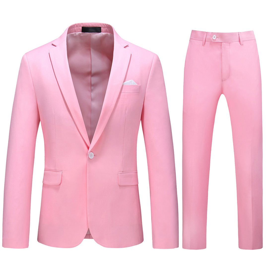 2 Pcs Men Wedding Suit Men Slim Fit Solid Color Business Office Single Button Party Date Suits Luxury Jacket + Pant Image 1