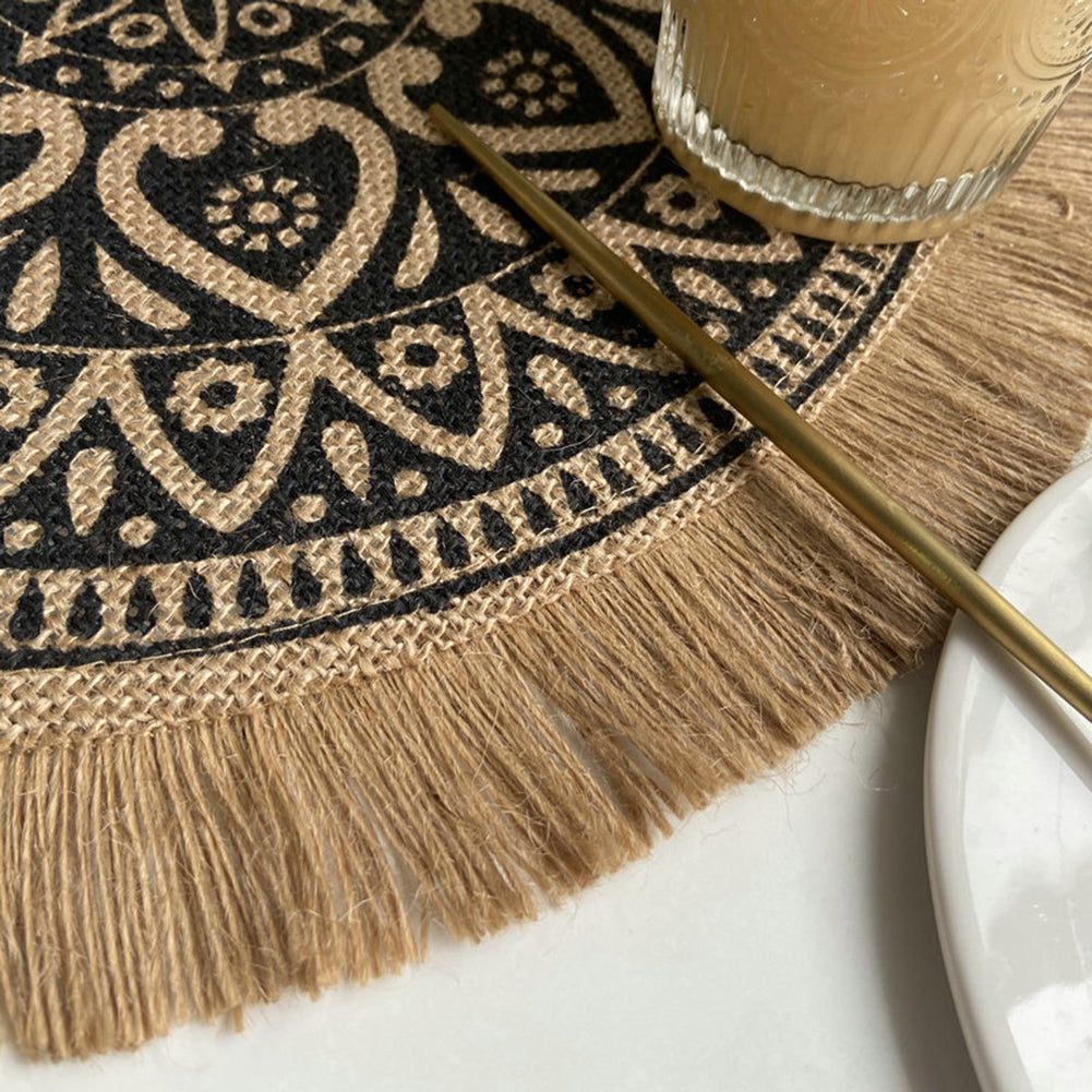 Heat Resistant Mat Cotton And linen Table Insulation Pad Bohemian Woven Placemat Decoration Round Dining Table Mat Image 3