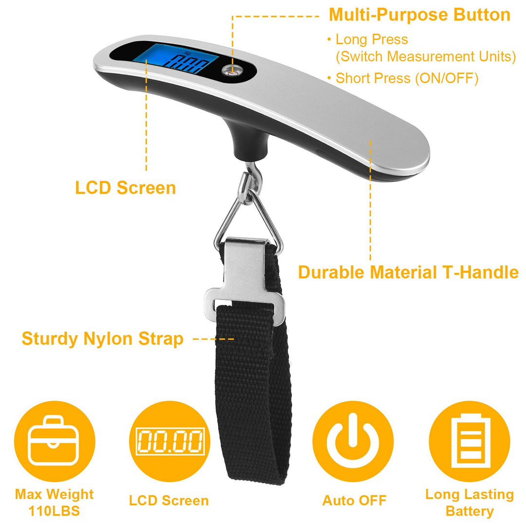 Portable Digital Luggage Scale 50kg 10g LCD Hanging Travel Weight Scale Silver Image 2