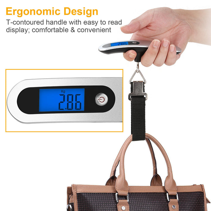 Portable Digital Luggage Scale 50kg 10g LCD Hanging Travel Weight Scale Silver Image 4