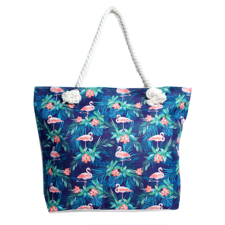 Canvas Tote Bag Flamingo Bird Beach Bag Tropical Summer Cute Ladies Tote Bag Shoulder Tote Bag Zippered with Pocket Image 1