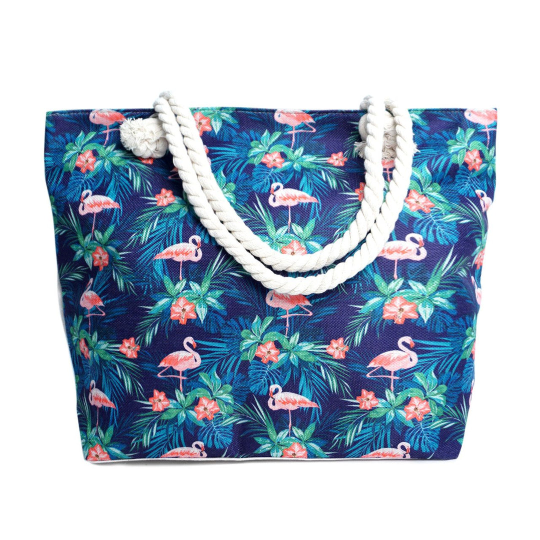 Canvas Tote Bag Flamingo Bird Beach Bag Tropical Summer Cute Ladies Tote Bag Shoulder Tote Bag Zippered with Pocket Image 3