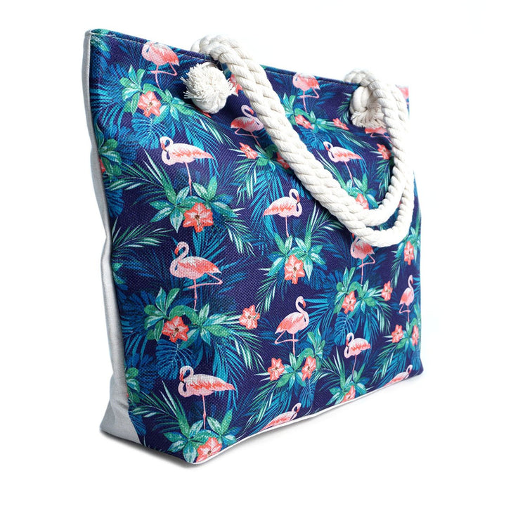 Canvas Tote Bag Flamingo Bird Beach Bag Tropical Summer Cute Ladies Tote Bag Shoulder Tote Bag Zippered with Pocket Image 4
