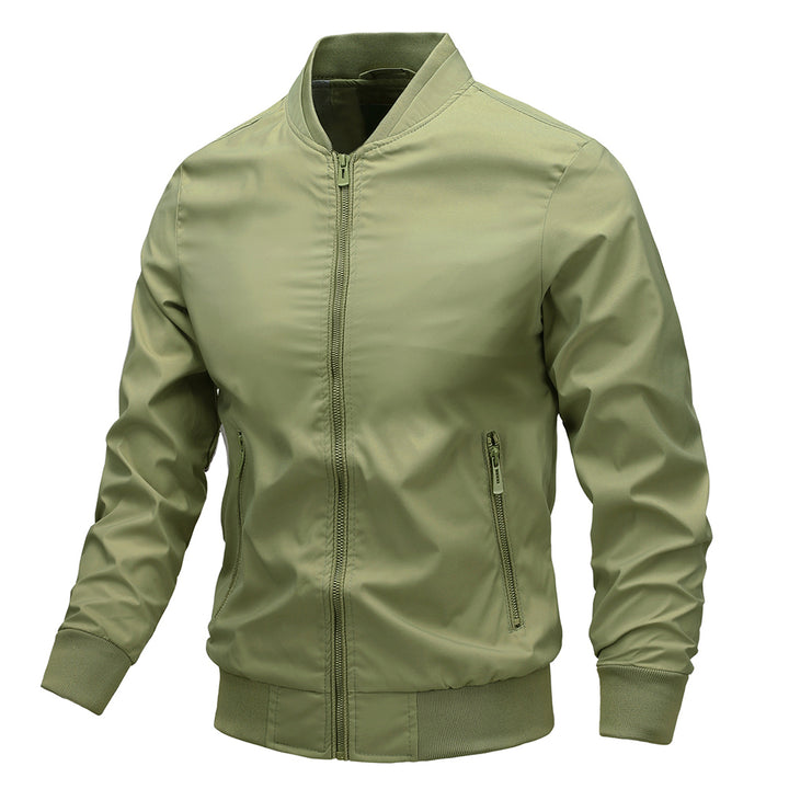 Men Jacket Outdoor Casual Spring Autumn Stand Collar Solid Color Regular Fit Zipper Coat Outerwear Image 3
