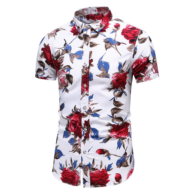 Men Shirt Short Sleeve Hawaiian Shirt Men Summer Floral Print Casual Button Down Fashion Beach Shirts Image 1
