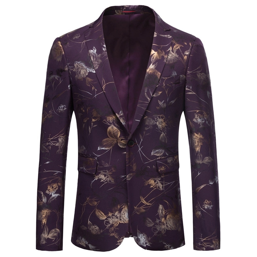 Men Print Blazer Slim Fit Floral Men Stage Business Casual Notched One Button Luxury Autumn Fashion Jacket Image 3