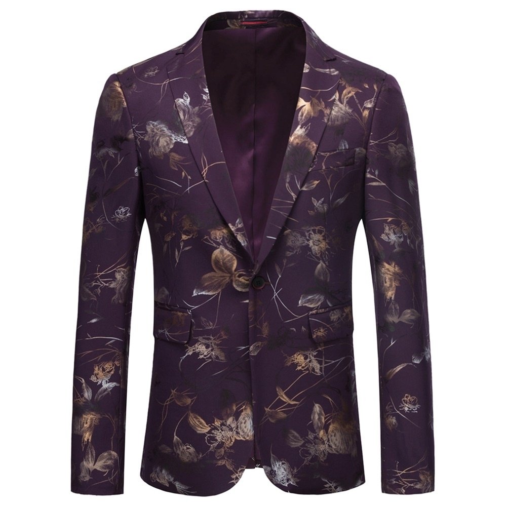 Men Print Blazer Slim Fit Floral Men Stage Business Casual Notched One Button Luxury Autumn Fashion Jacket Image 1