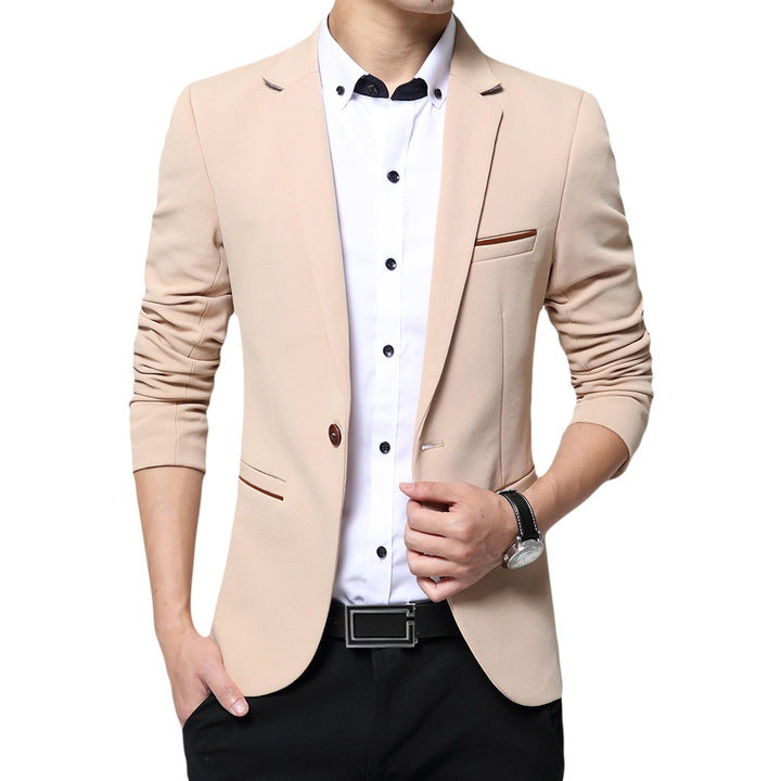 Men Casual Blazer Slim Fit Business Formal Suit Jacket Spring Autumn Cotton Solid Color Single Button Fashion Male Image 3