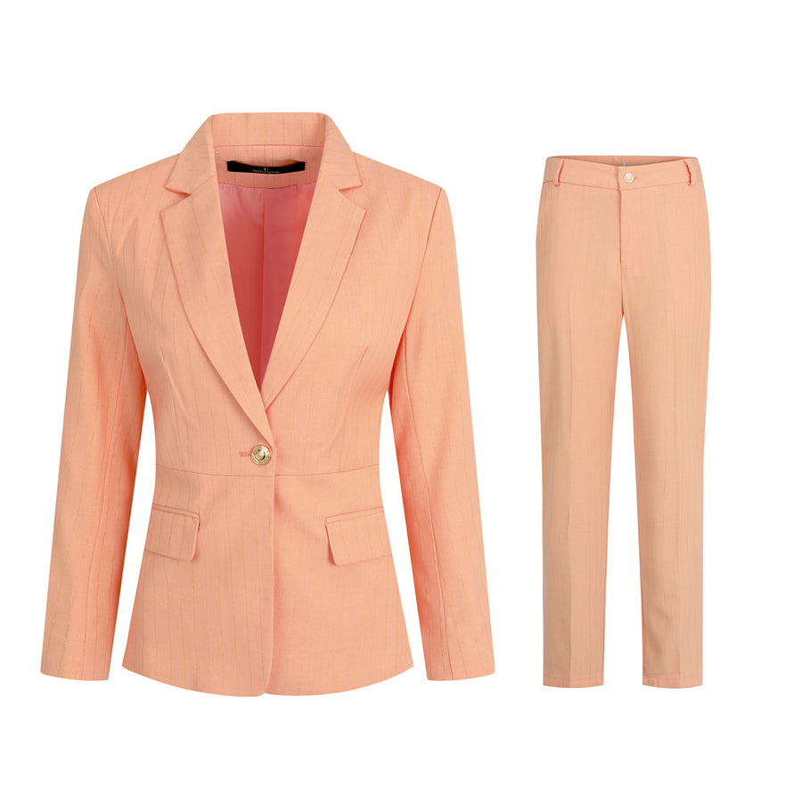 2 Pieces Women Business Suit Set Office Lady Slim Spring Summer Long Sleeve Single Button Striped Blazer Pants Suit Image 1