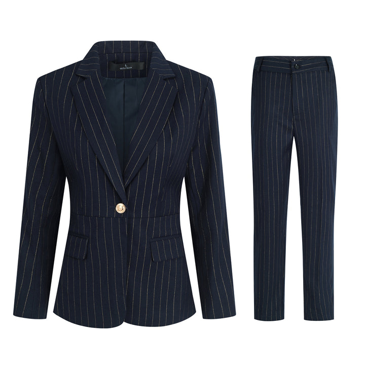 2 Pieces Women Business Suit Set Office Lady Slim Spring Summer Long Sleeve Single Button Striped Blazer Pants Suit Image 4