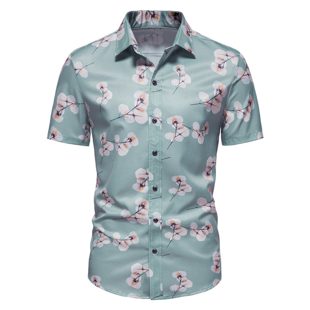 Men Shirt Summer Short Sleeve Shirts Floral Print Fashion Turn Down Collar Button Down Men Business Shirt Image 2