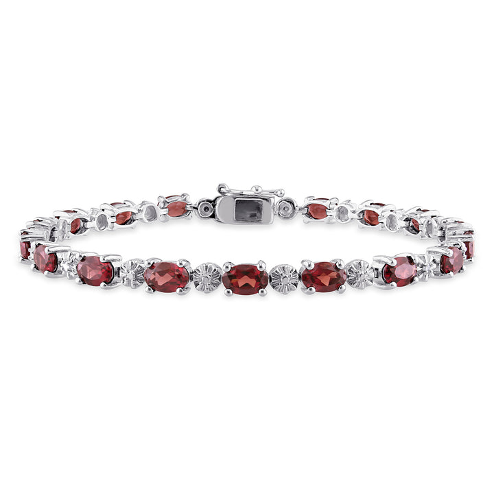 8.40 Carat (ctw) Garnet Bracelet in Sterling Silver with Accent Diamonds Image 1