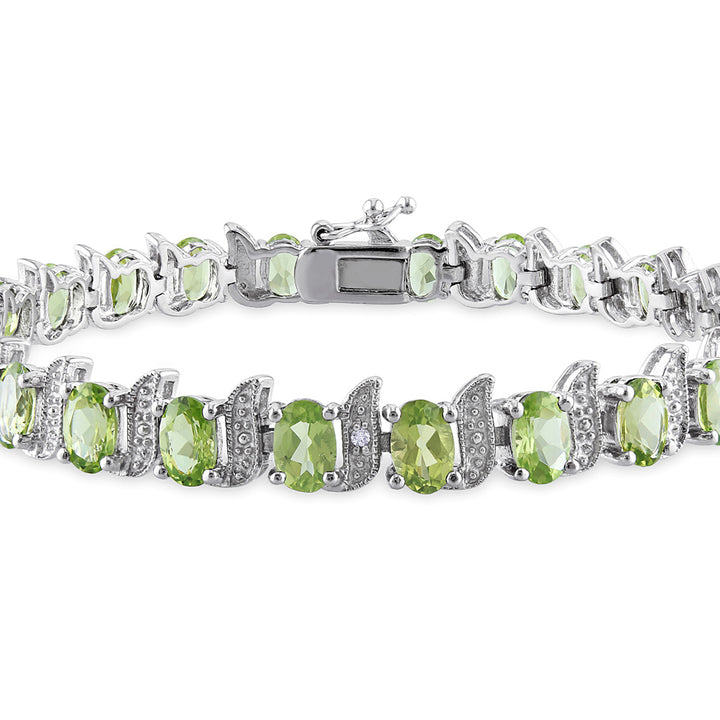 11.75 Carat (ctw) Peridot Bracelet in Sterling Silver with Accent Diamonds Image 1