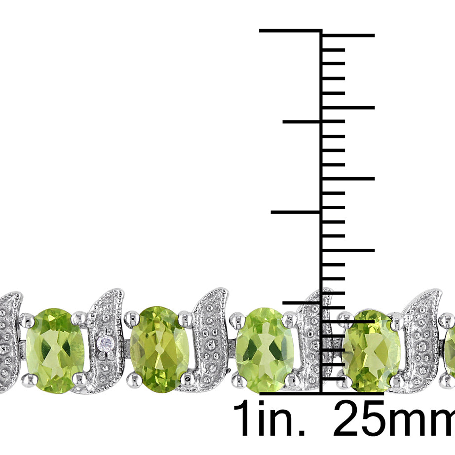 11.75 Carat (ctw) Peridot Bracelet in Sterling Silver with Accent Diamonds Image 2