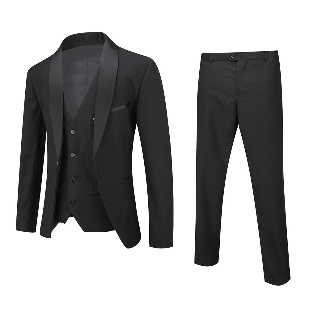 Men 3 Pieces Suit Slim Fit Shawl Collar One Button Luxurious Wedding Business Casual Spring Summer Suits Blazer + Vest + Image 2