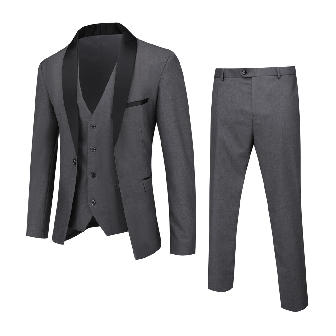 Men 3 Pieces Suit Slim Fit Shawl Collar One Button Luxurious Wedding Business Casual Spring Summer Suits Blazer + Vest + Image 3