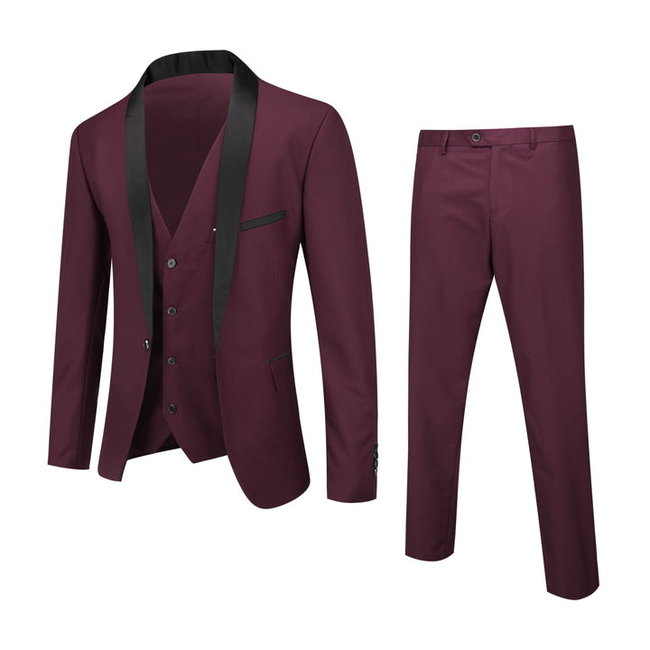 Men 3 Pieces Suit Slim Fit Shawl Collar One Button Luxurious Wedding Business Casual Spring Summer Suits Blazer + Vest + Image 4