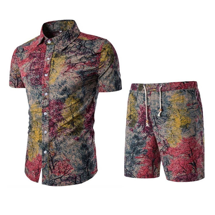 Summer Men Tracksuit 2 Piece Set Hawaiian Printing Shorts Set Casual Short Sleeve Lapel Button Down Shirt And Shorts Image 4