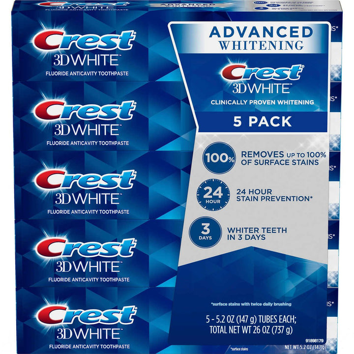 Crest 3D White Advanced Whitening Toothpaste 5.2 Ounce (Pack of 5) Image 1