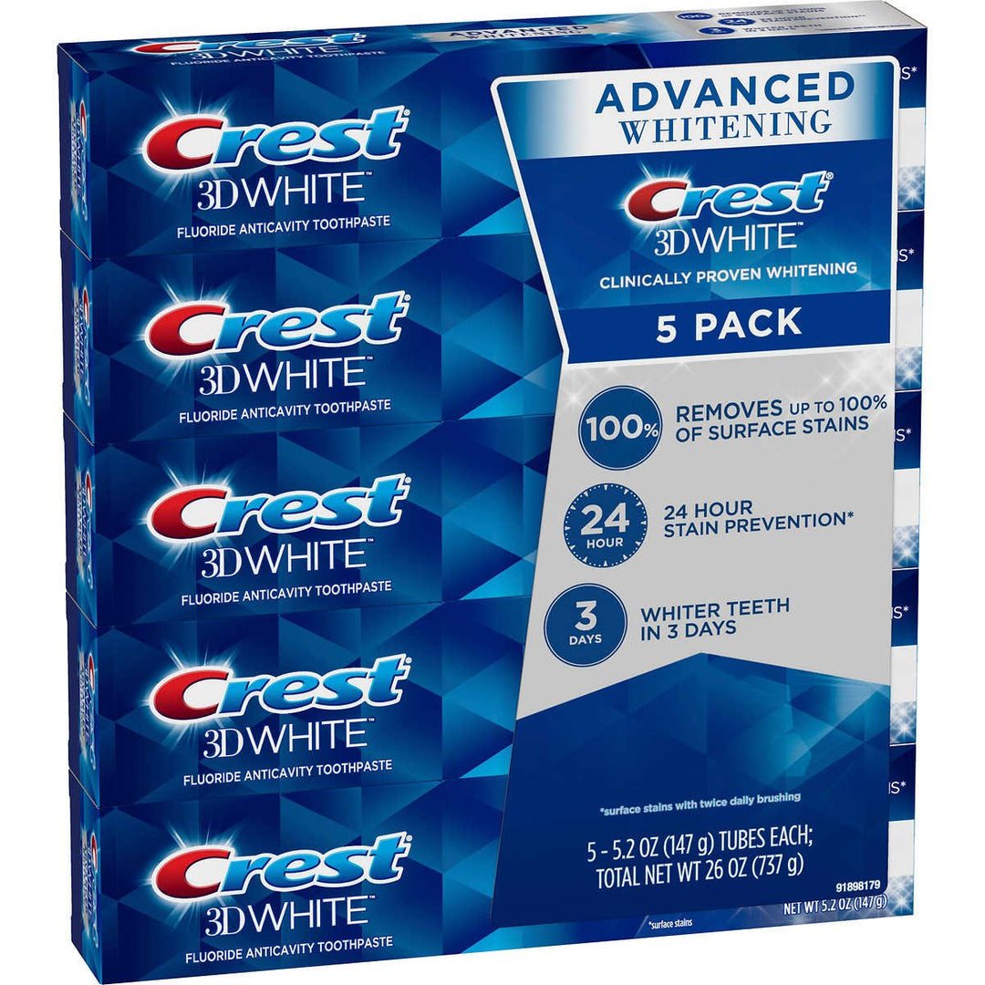 Crest 3D White Advanced Whitening Toothpaste 5.2 Ounce (Pack of 5) Image 2