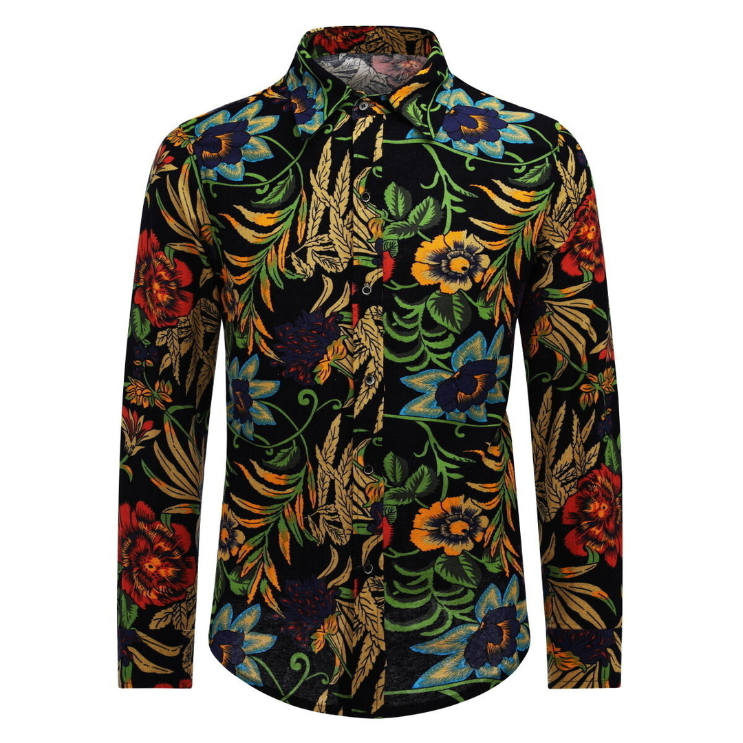 Men Shirt Summer Fashion Men Hawaiian Shirts Linen Print Long Sleeve Blouse Casual Button Up Slim Fit Beach Shirts Image 2