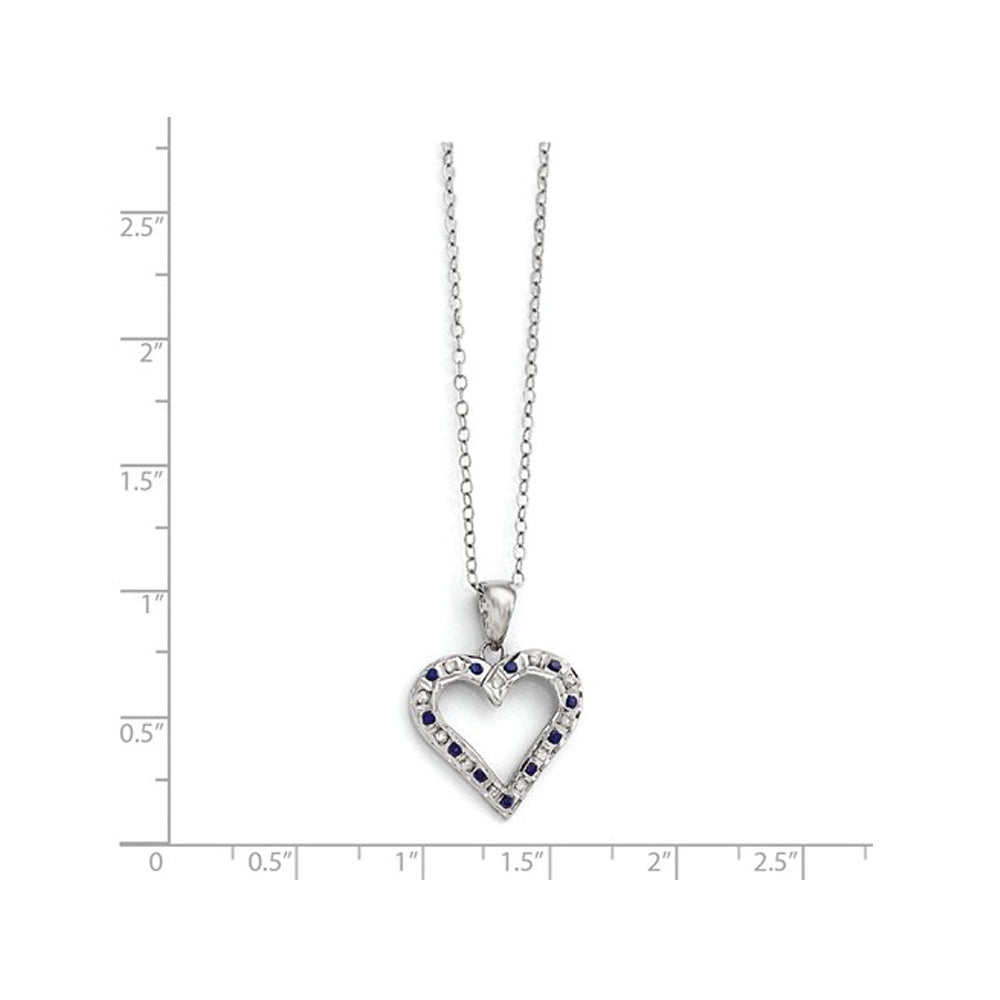 Natural Accent Blue Sapphire and Accent Diamond Heart Pendant Necklace in Sterling Silver with Chain Image 2