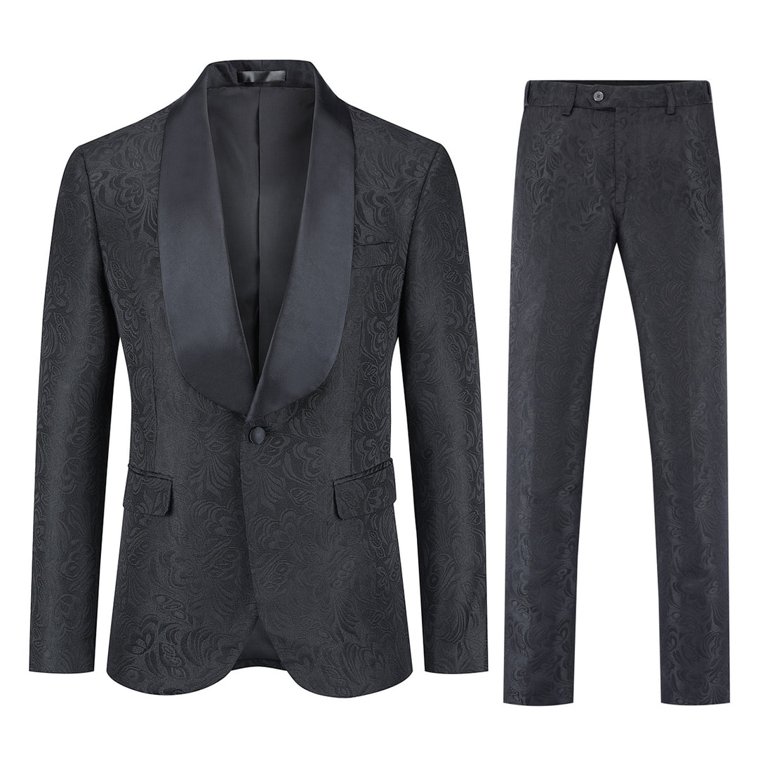 2PCS Men Suit Slim Fit Men Wedding Dress Suits Jacquard One Button Shawl Collar Elegant Party Date Blazer Pants Set Image 1