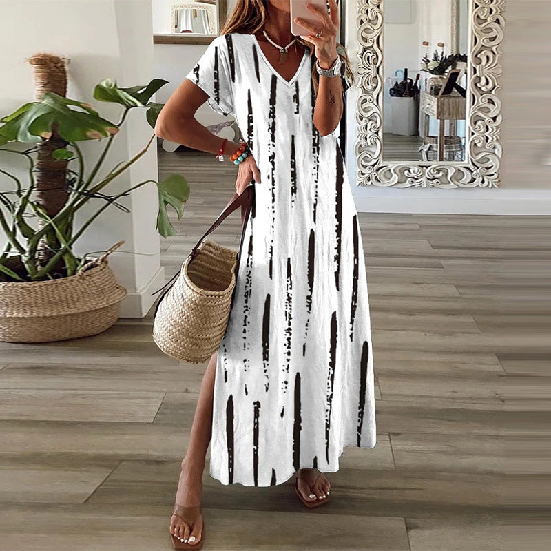 Striped Short Sleeve V Neck Plus Size Casual Dresses Image 1