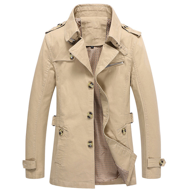 Men Windbreaker Jacket Long Cotton Business Jacket Vintage Autumn Solid Color Single Breasted Slim Fit Overcoat Image 2