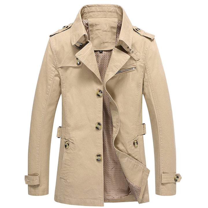 Men Windbreaker Jacket Long Cotton Business Jacket Vintage Autumn Solid Color Single Breasted Slim Fit Overcoat Image 1