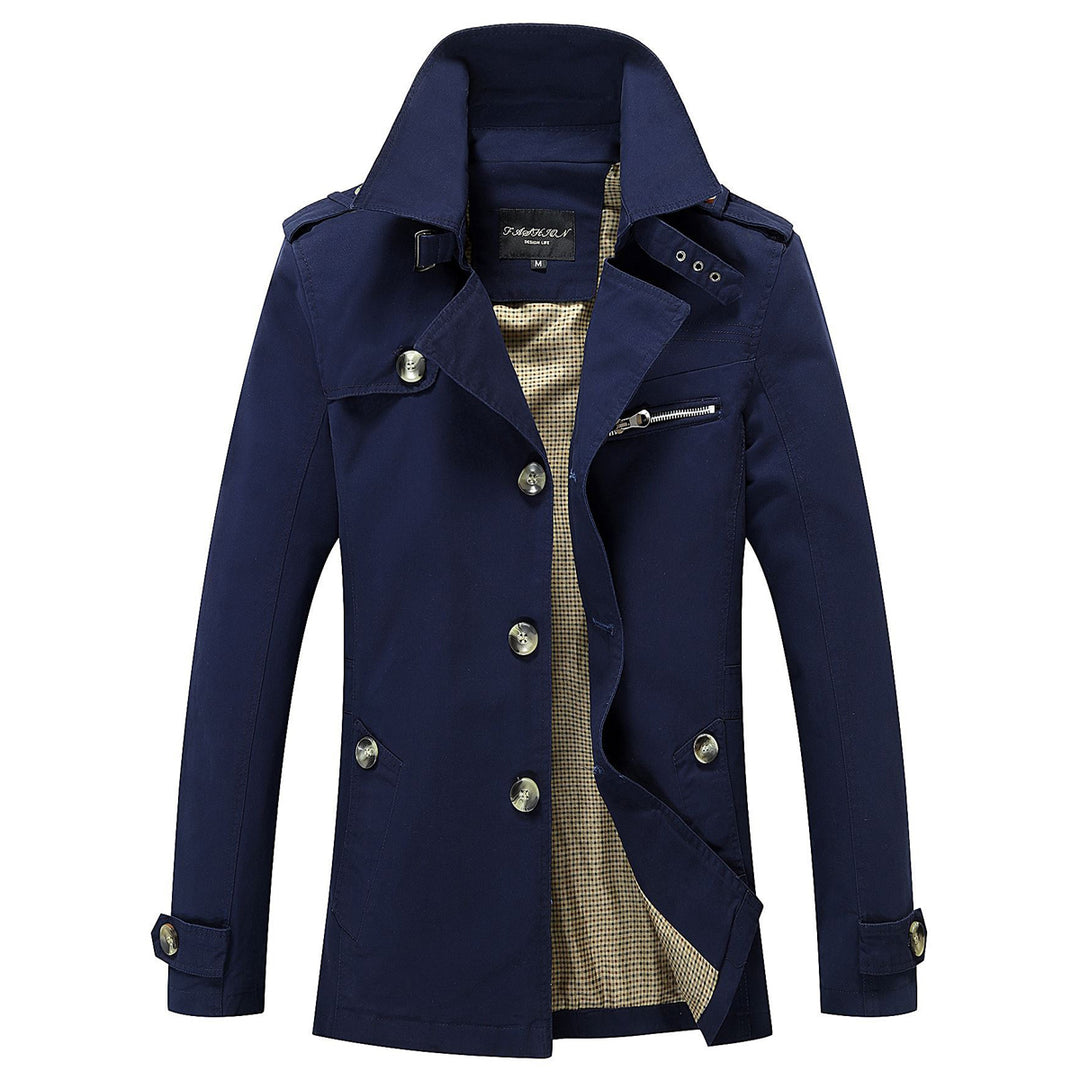 Men Windbreaker Jacket Long Cotton Business Jacket Vintage Autumn Solid Color Single Breasted Slim Fit Overcoat Image 3