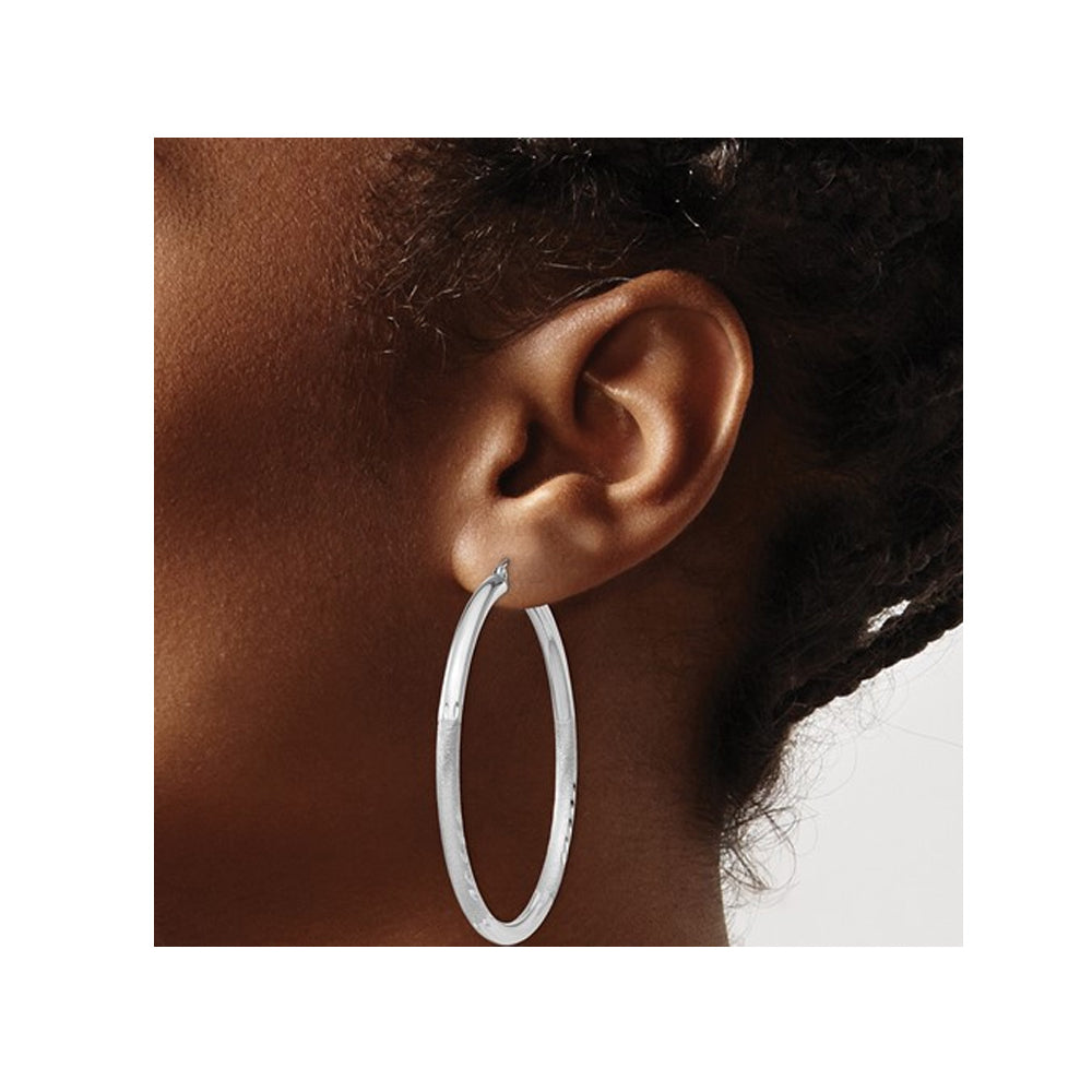 Large Hoop Earrings in Sterling Silver (3.0mm) Image 3