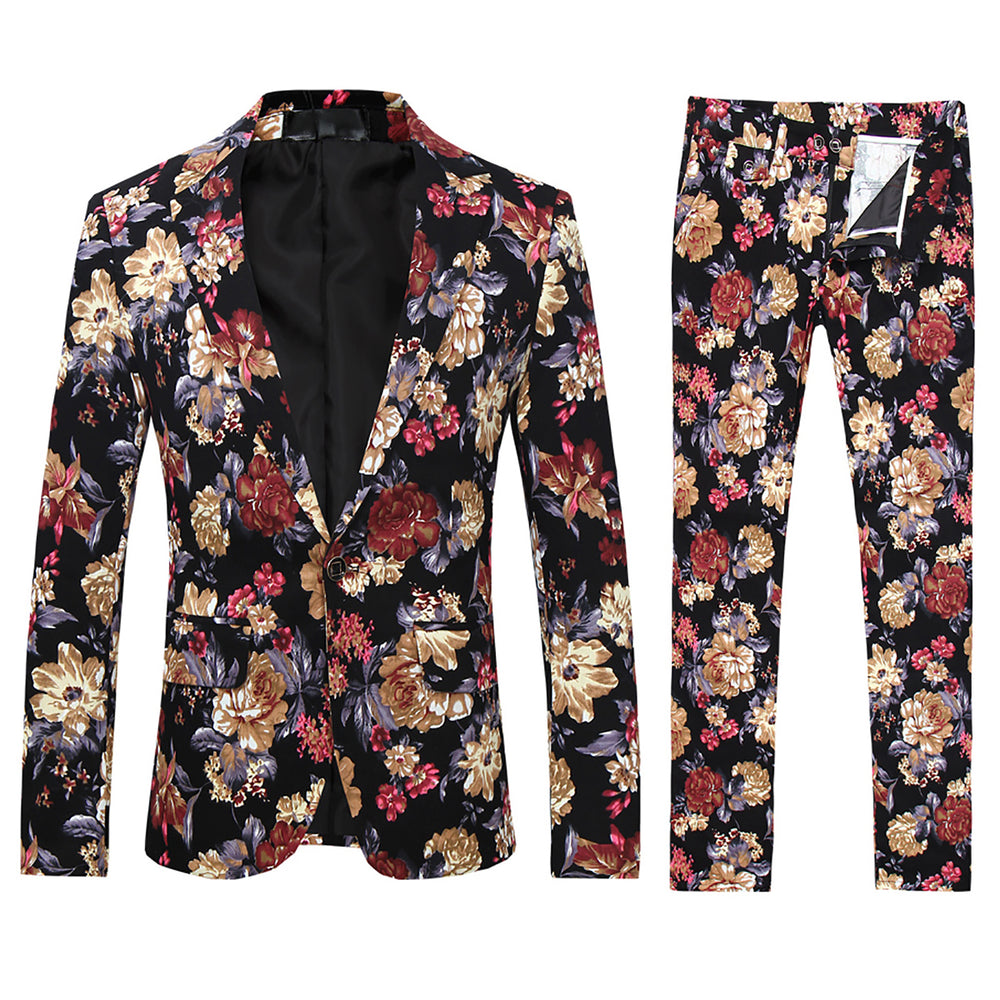 2 Pieces Men Wedding Blazer Set Luxury Floral Print Suit One Button Slim Fit Lapel Business Men Dress Suits Image 2