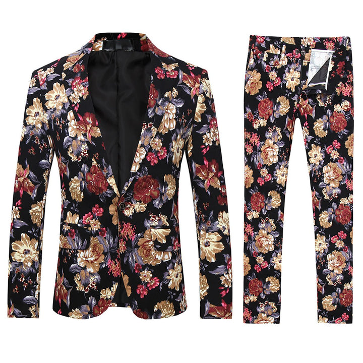2 Pieces Men Wedding Blazer Set Luxury Floral Print Suit One Button Slim Fit Lapel Business Men Dress Suits Image 1