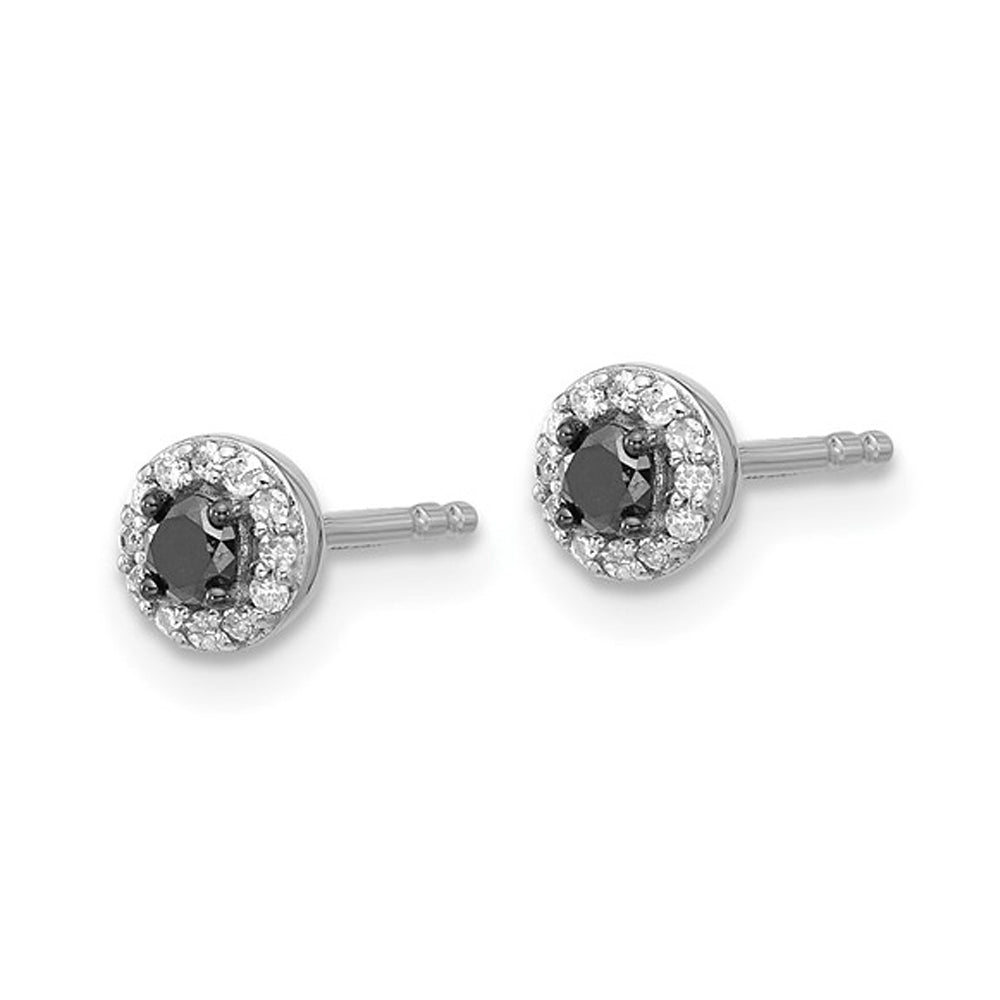 1/4 Carat (ctw) Black & White Diamond Solitaire Stud Earrings in Sterling Silver Image 2