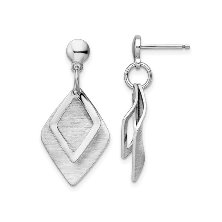 Sterling Silver Geometric Brushed Dangle Post Earrings Image 1