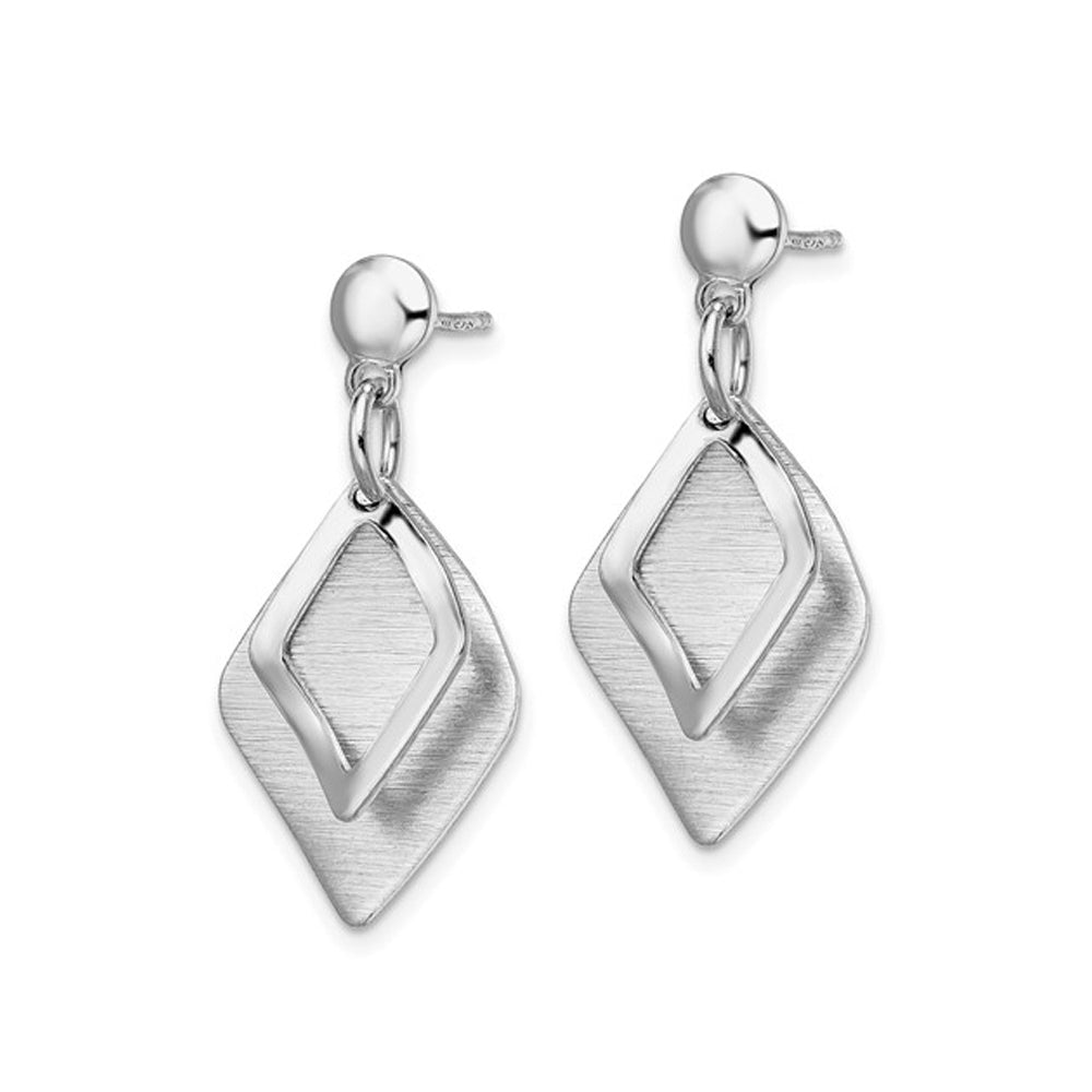 Sterling Silver Geometric Brushed Dangle Post Earrings Image 2
