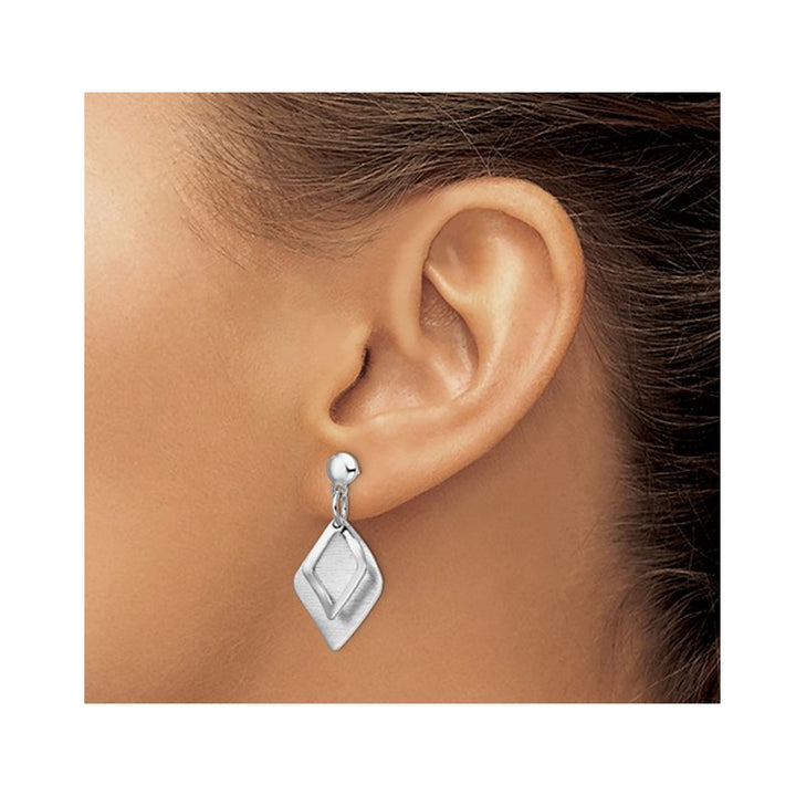 Sterling Silver Geometric Brushed Dangle Post Earrings Image 3