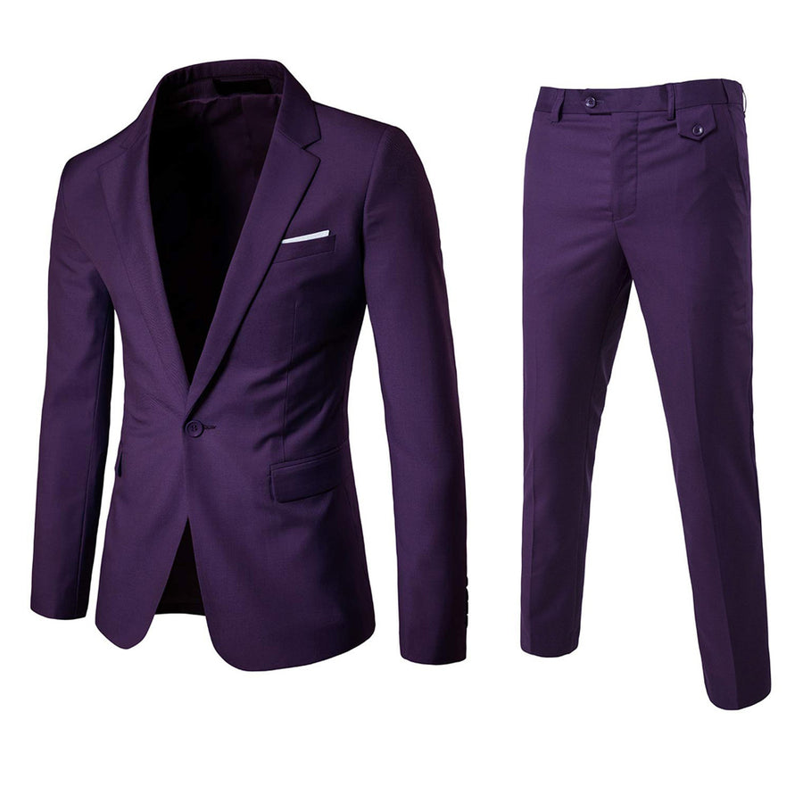 2PCS Men Business Casual Suit Solid Color Men Dress Suit Slim Fit Single Button Groom Weeding Blazer Pants Set Image 1