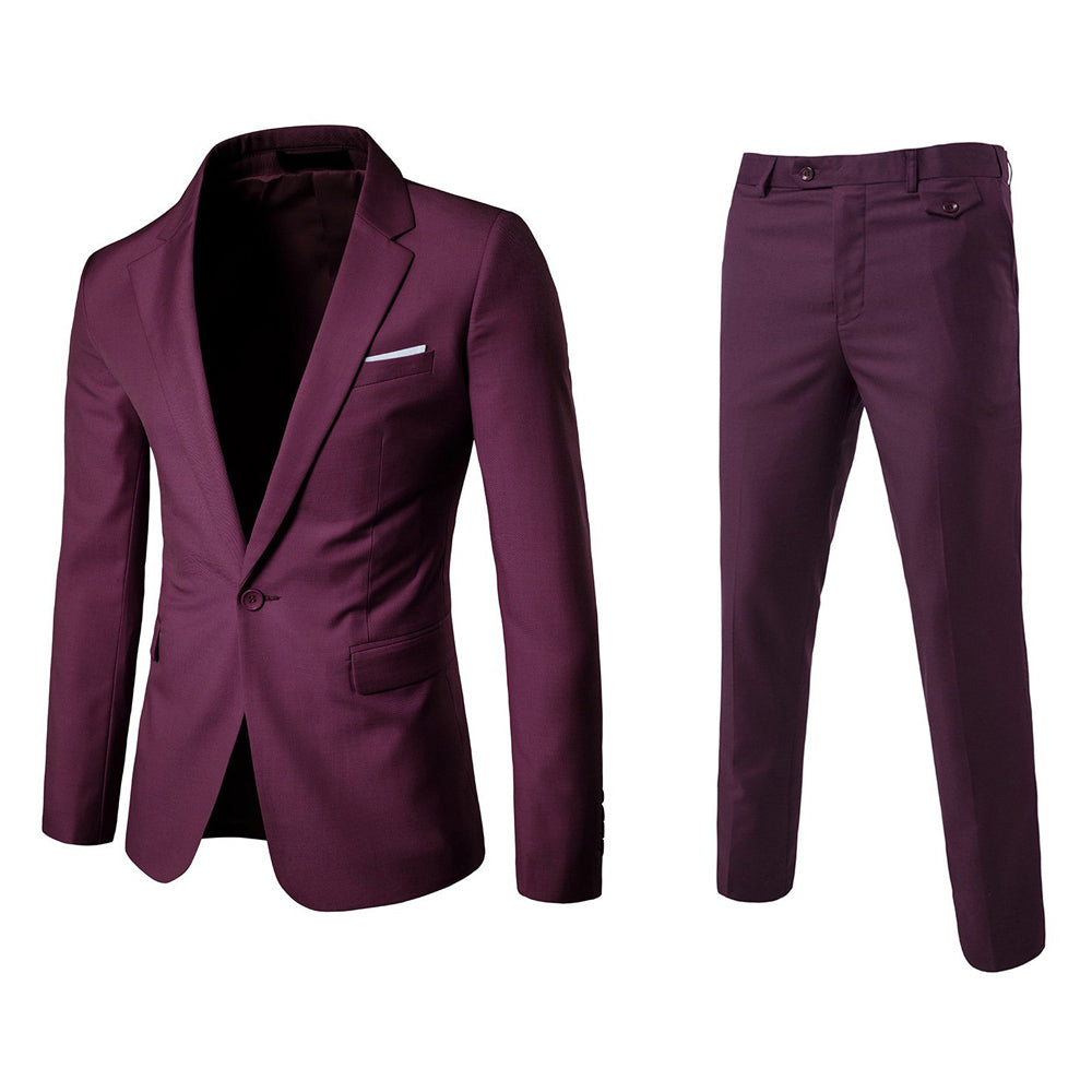 2PCS Men Business Casual Suit Solid Color Men Dress Suit Slim Fit Single Button Groom Weeding Blazer Pants Set Image 2