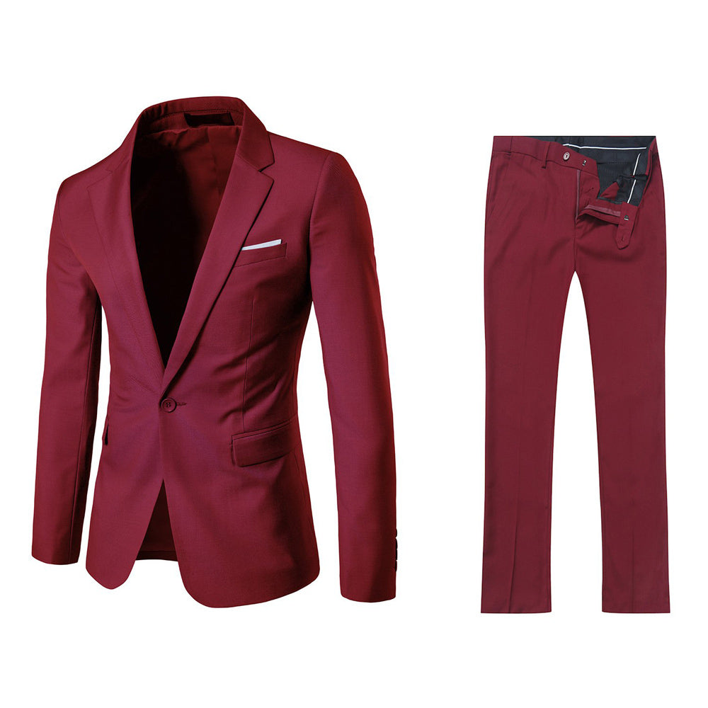 2PCS Men Business Casual Suit Solid Color Men Dress Suit Slim Fit Single Button Groom Weeding Blazer Pants Set Image 3