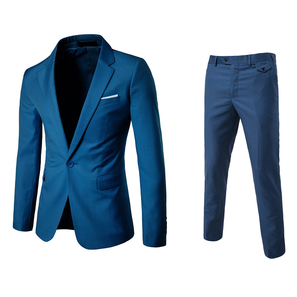 2PCS Men Business Casual Suit Solid Color Men Dress Suit Slim Fit Single Button Groom Weeding Blazer Pants Set Image 4