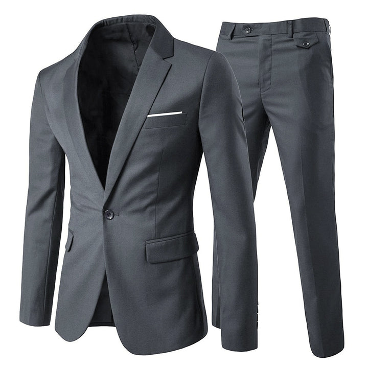 2PCS Men Business Casual Suit Solid Color Men Dress Suit Slim Fit Single Button Groom Weeding Blazer Pants Set Image 1