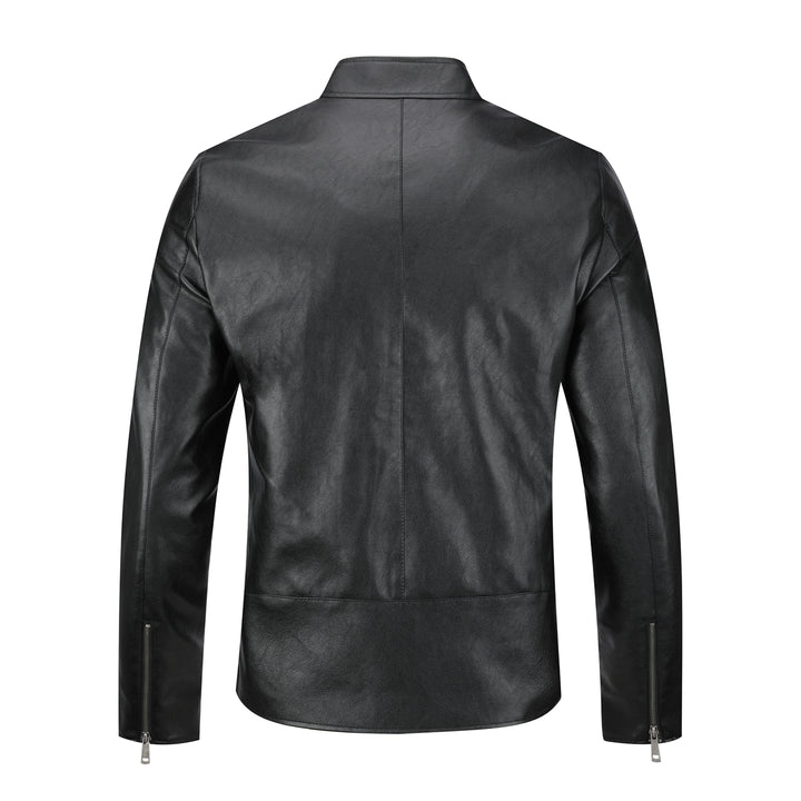 Men Leather Jacket Fashion Stand Collar PU Jackets Black Casual Spring Autumn Double Zipper Motorcycle Coat Image 3