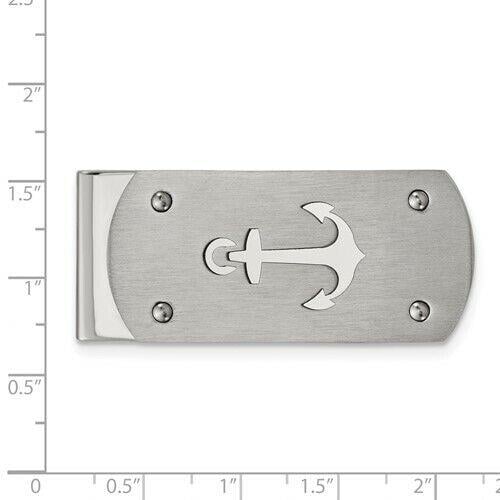 Gem And Harmony Mens Stainless Steel Brushed Anchor Money Clip Image 3