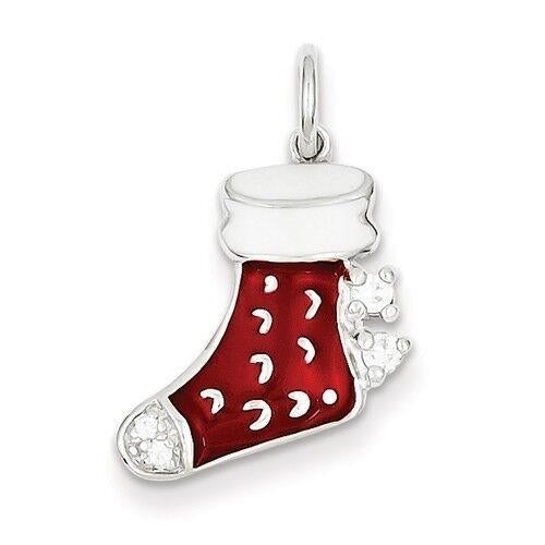 ENAMELED STOCKING CHARM PENDANT REAL SOLID .925 STERLING SILVER Image 1